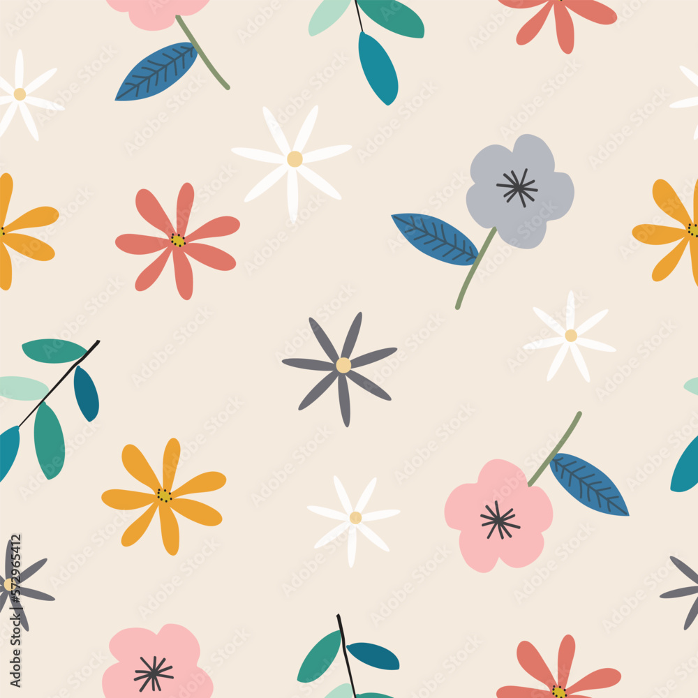 Seamless cute hand drawn floral  pattern background vector illustration for design
