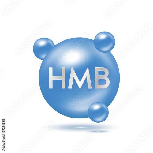 HMB Pill nutrients that help strengthen slow down the deterioration muscle. Icon blue isolated white background. Vector EPS10. Sport supplement and medical science concept.