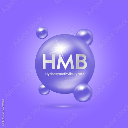 HMB Pill nutrients that help strengthen slow down the deterioration muscle. Icon purple isolated white background. Vector EPS10. Sport supplement and medical science concept.