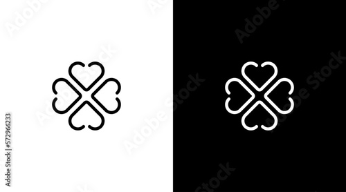 lucky clover leaf logo vector love symbol black and white icon style Design template