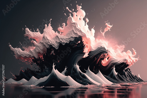 Dark Ocean, deep pink waves cresting in a dark, mysterious ocean, Generative Illustration Concept