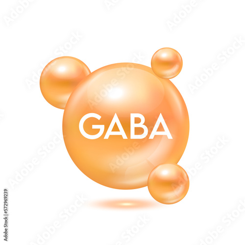 GABA acts as a neurotransmitter that helps send messages between the brain and nervous system. Molecule model orange isolated on white background. Medical scientific concept. 3D Vector EPS10.