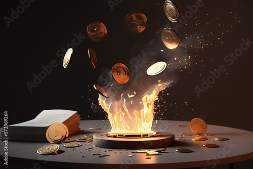 Money on Fire, Burn Rate, Abstract Generative Concept Illustration