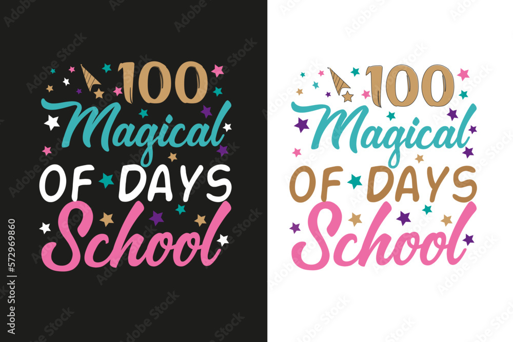 100 Magical of Days School Kids T-shirt Design.