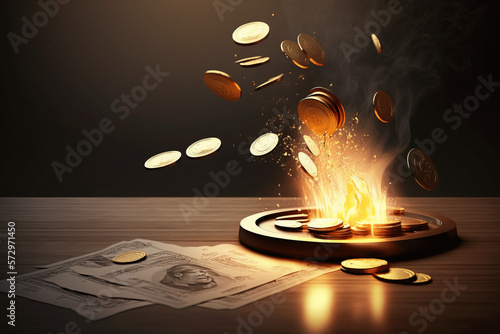 Money on Fire, Burn Rate, Abstract Generative Concept Illustration