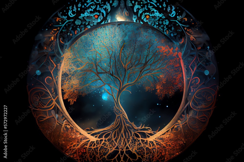 Fototapeta premium Beautiful Tree Of Life. Sacred Symbol. Individuality. Prosperity And Growth Concept. Generative AI