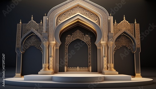 3D realistic Ramadan Islamic Podium background for Product Display,  luxury Abstract scene background.  ,Product presentation, mock up, by Ai generative