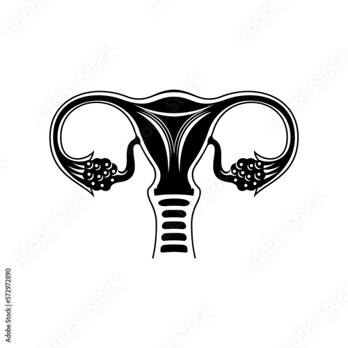 Woman holding the anatomical model of uterus and ovaries. Gynecology, intimate health of women. Treatment of the uterus. Genecology of disease and health. Vector illustration flat design.