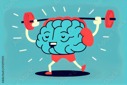 Illustration Illustration Of A Brain Exercising By Lifting Weights. Mental Exercise Concept. Generative AI