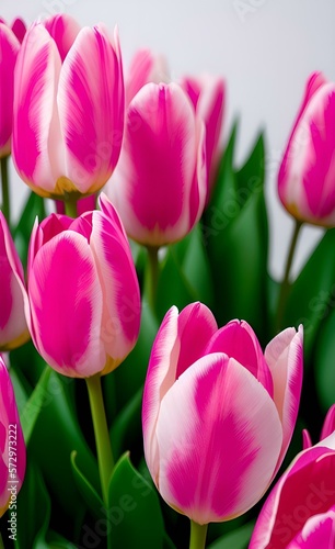 Beautiful tulips on a light background. Generated AI. 