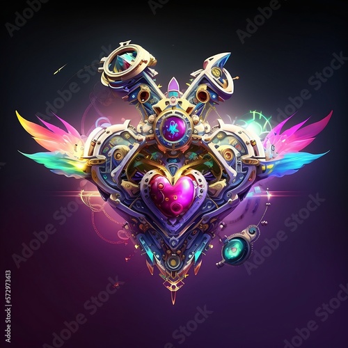 Bejeweled Mechanical Rainbow Colored Heart Symbol