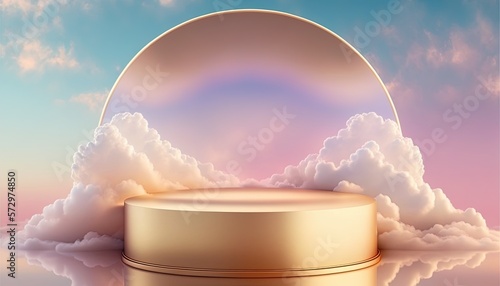 gold podium product advertising stage or stand background platform with clouds around it