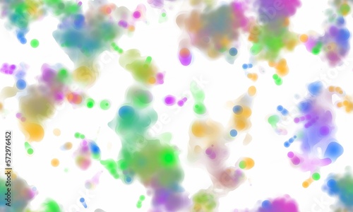 Abstract watercolor blurred spots on the white background. Blue, yellow, green and purple colors. Seamless background.