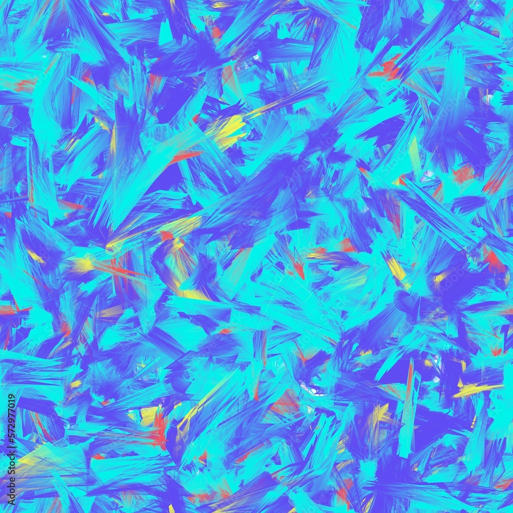Fototapeta premium Abstract cyan, blue, red and yellow brush strokes with different shapes. Seamless pattern.
