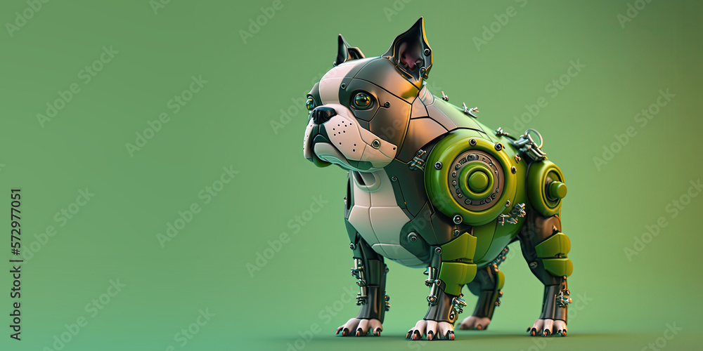 Robotic Dog with a Green Background and Copy Space (Created with Generative AI) Robotic Dog with a Green Background and Copy Space (Created with Generative AI)