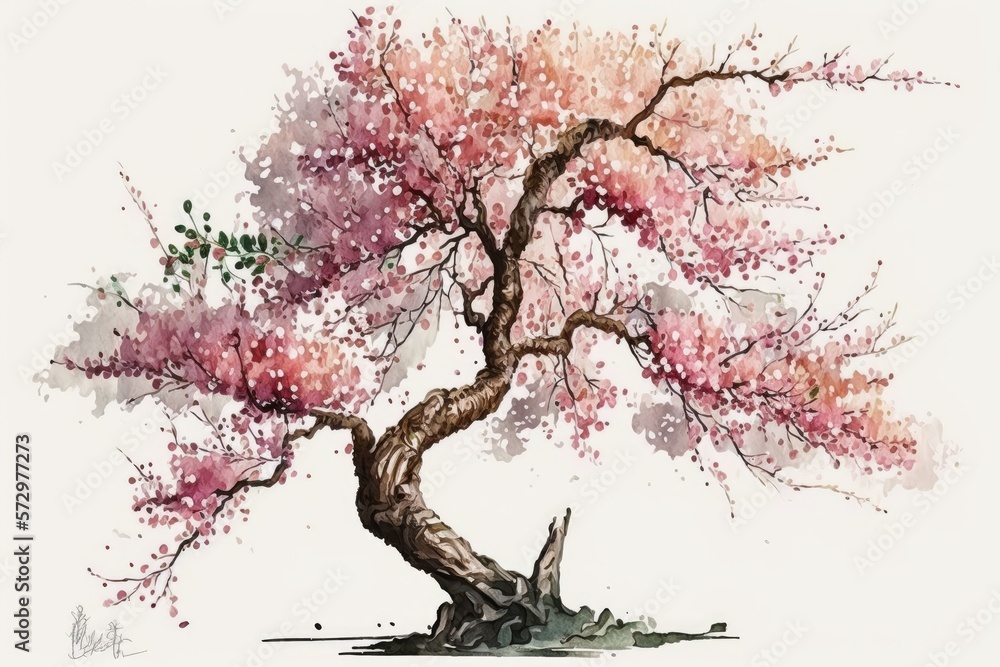Watercolor Sakura on branches tree. Generative Ai Watercolor Sakura on branches tree. Generative Ai