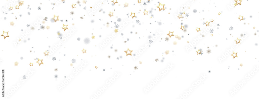 golden openwork shiny snowflakes, star, 3D rendering.
