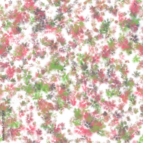 Green, red and gray flowers with liquid texture on the white background. Abstract seamless pattern.