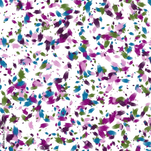 Purple, pink, blue and green chaotic brush strokes on the white background. Short animal tail imitation. Seamless pattern for wrapping, textile, print.