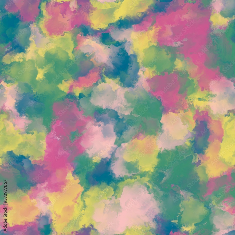 Grren, magenta, blue, yellow and light pink colored abstract blurred brush strokes. Seamless pattern