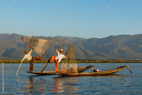 The fishermen of the Lake Inle in Myanmar photo