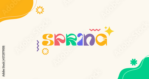 Spring retro banner, wallpapers. Vector llustration Vintage colorful funky .Spring break .Social media spring template