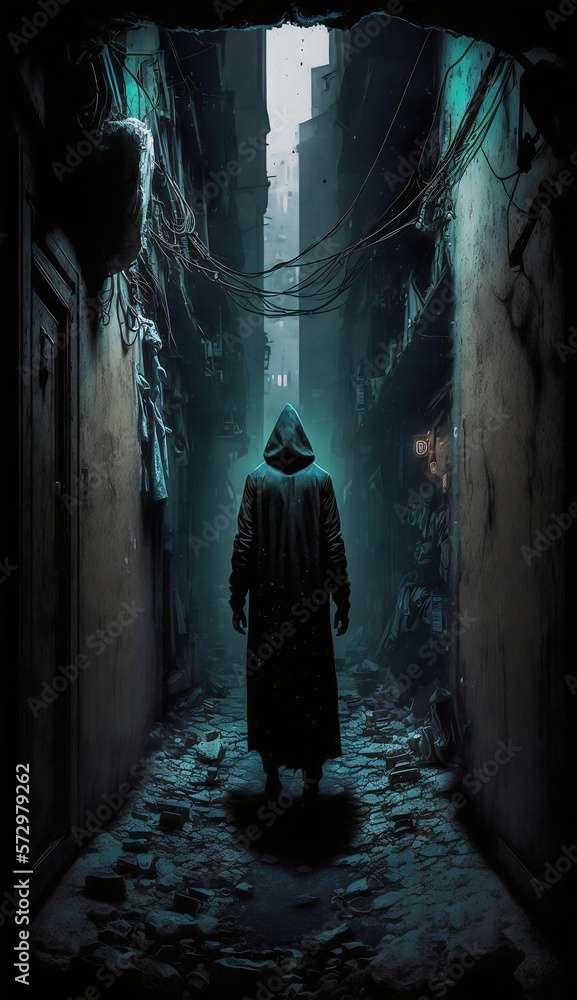 Dark figure in alley horror dark halloween menacing killer created with ...