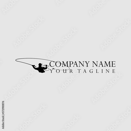 Angler silhouette throwing hook. Logo vector template.