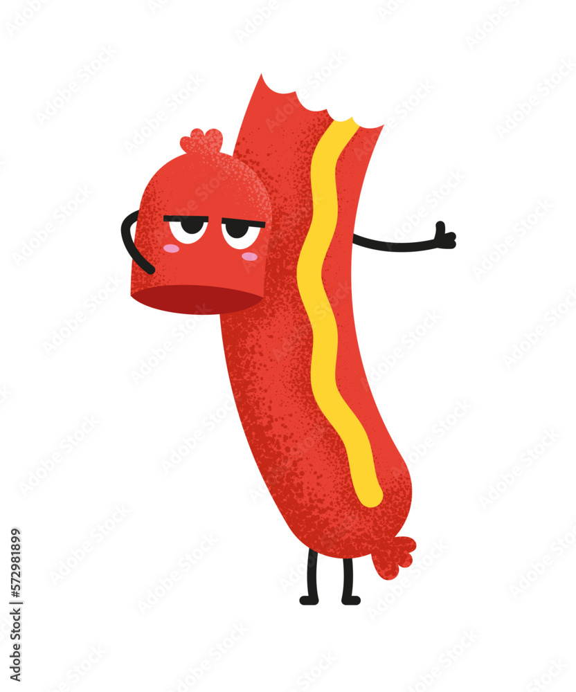 Cute sausage cartoon character holding his head. Eat sausage with ...