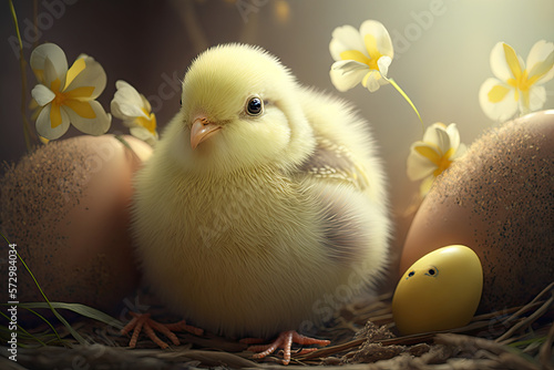 Easter chick, chicken, egg, eggs, cute, adorable, chubby, design, illustration, flowers, yellow, Fluffy, Fuzzy, Cheep, Tiny, Soft, New, Precious