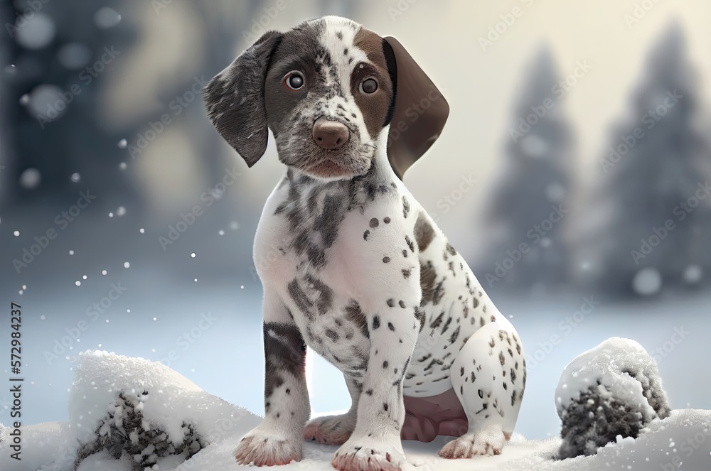 German Shorthaired Puppy Adorable At Christmas Time Generative AI