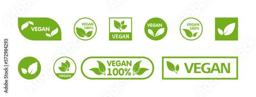Vegan icon set. Bio, vegan, vegeterian, ecology, organic logo set. Vector EPS 10