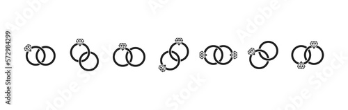 Wedding ring  line icon set. Ring with diamond. Vector EPS 10