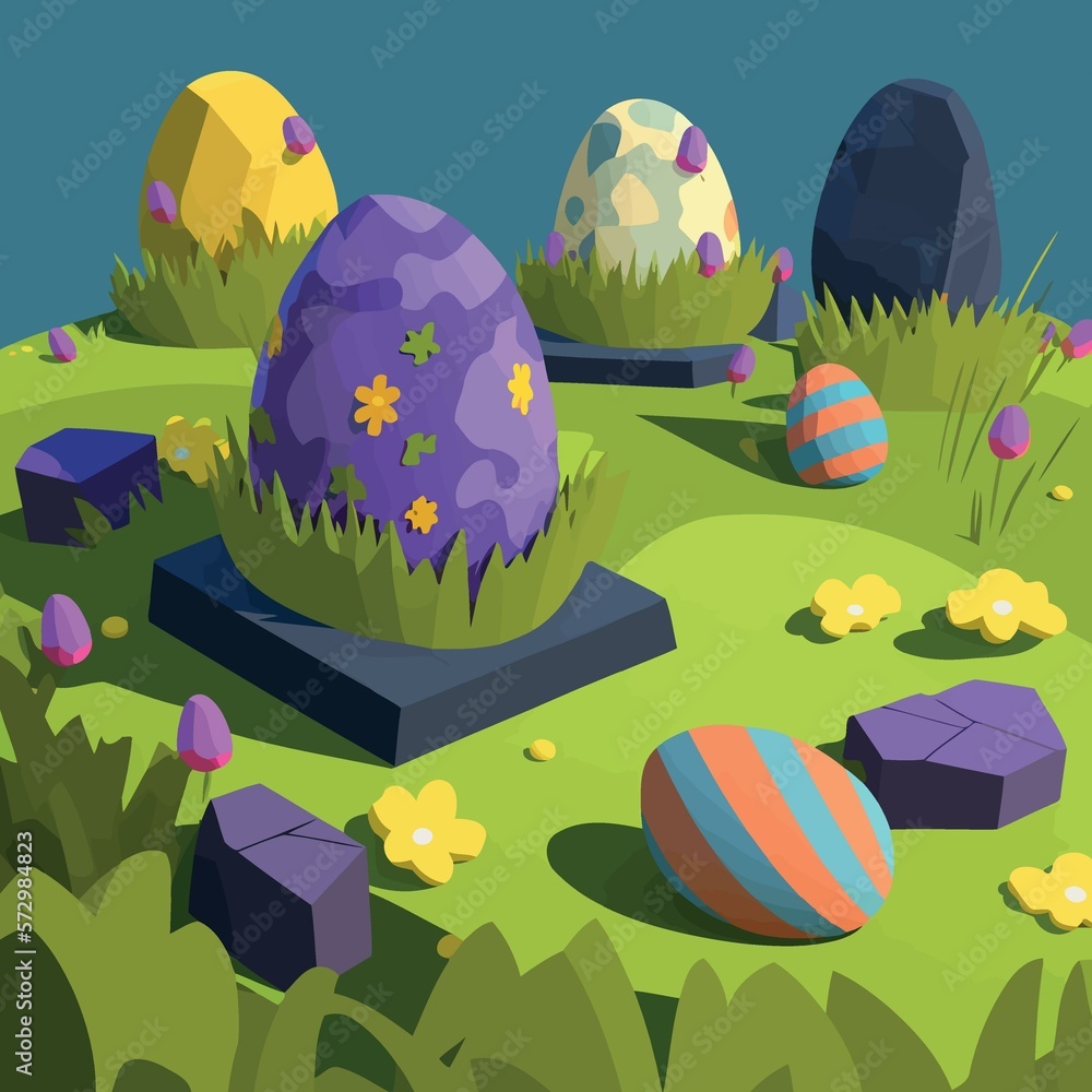 easter eggs in a grassy field created with Generative AI technology easter eggs in a grassy field created with Generative AI technology