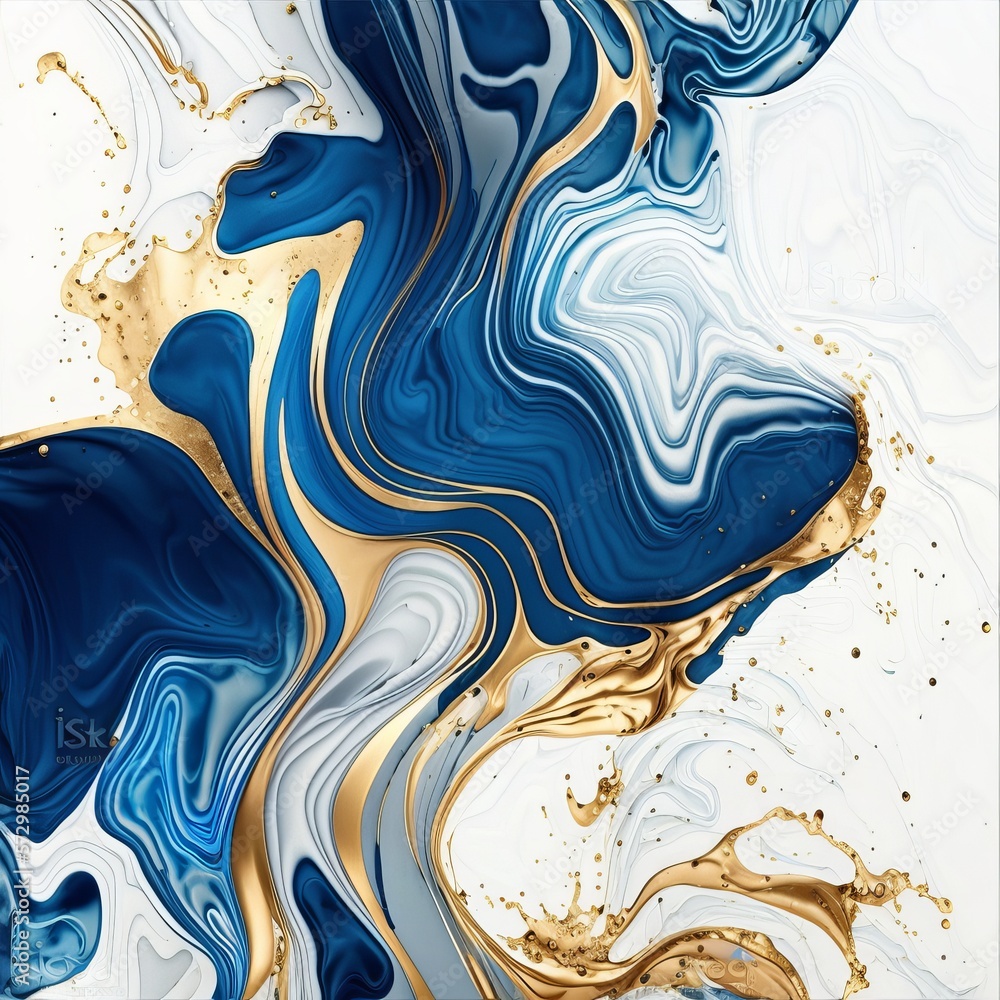 blue and gold and white dripping paint pattern Generative AI blue and gold and white dripping paint pattern Generative AI