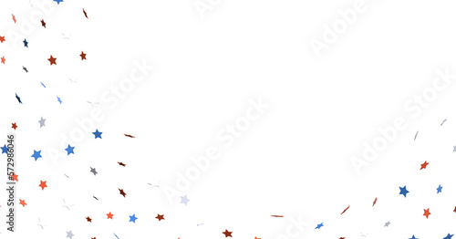 festive pattern with flying, falling red, blue, white stars in colors of the United States' flag