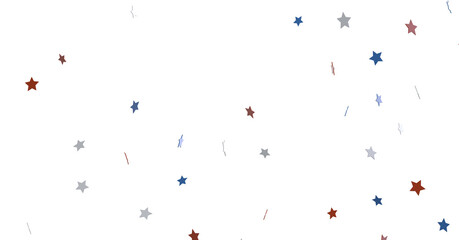 festive pattern with flying, falling red, blue, white stars in colors of the United States' flag