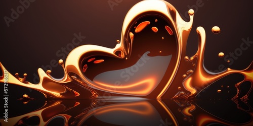 Heart shaped golden caramel syrup milky splash, romantic temptation in the sweetest way possible - generative AI. 