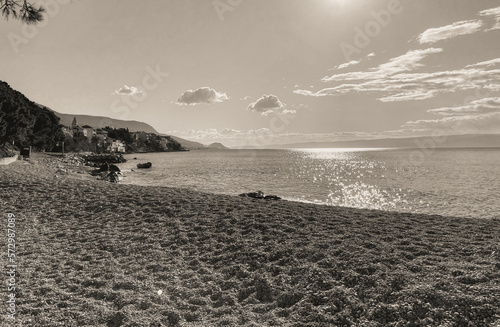 enchanting view in the black and white color of the sea
