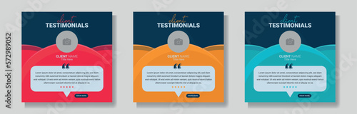 Minimalist client testimonials social media post design set. Customer service feedback review social media post template