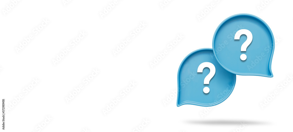 Question mark with speech bubbles on white background - obrazy, fototapety, plakaty 