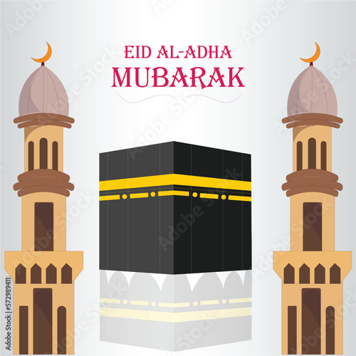 islamic ramadan and eid aladha mubarak with makkah and madinah illustration vector.