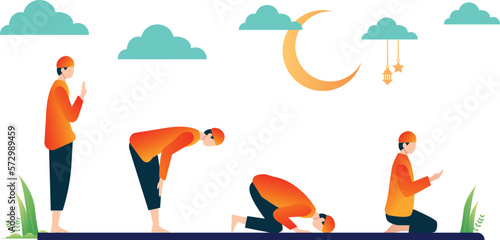 islamic ramadan and eid aladha mubarak with makkah and madinah illustration vector.