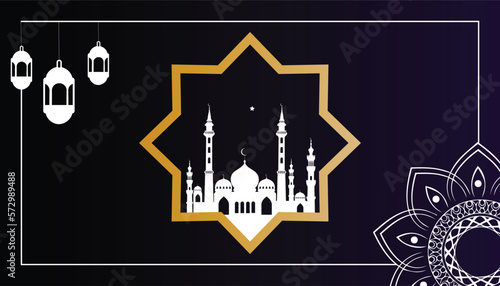 islamic ramadan and eid aladha mubarak with makkah and madinah illustration vector.