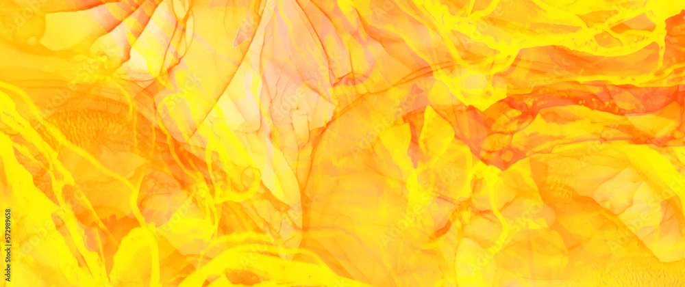 Fototapeta premium Abstract yellow and orange ink vector art background for cover design, card, flyer, poster and design interior. Fire. Flame. Fluid art. Modern watercolor illustration.