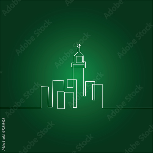islamic ramadan and eid aladha mubarak with makkah and madinah illustration vector.