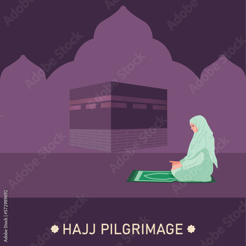 islamic ramadan and eid aladha mubarak with makkah and madinah illustration vector.