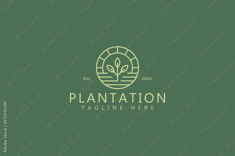 Fototapeta premium Plantation Sign Symbol for Business Vegan Food, Fresh, Organic, Quality Vegetable Logo Badge
