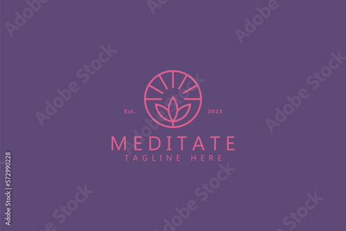 Meditate Logo Floral Lotus at Circle Shape Beauty Relax Sign Symbol