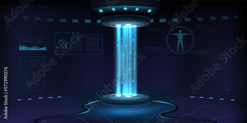 3d magic stage, lab digits. Futuristic planet space, product for tech show, ai and rv holograms, digital platform. Digital energy hole tunnel, circle fantasy podium. Vector business illustration